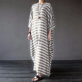 Wjczt Women Cotton Linen Striped Dress 2025 Summer Loose Big Size 4XL 5XL Maxi Dress robe femme Casual Long Boho Kaftan Muslim Dress