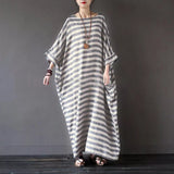 Wjczt Women Cotton Linen Striped Dress 2025 Summer Loose Big Size 4XL 5XL Maxi Dress robe femme Casual Long Boho Kaftan Muslim Dress