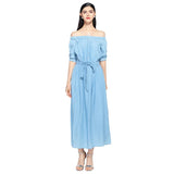 Wjczt 2024 new summer casual slim dress women elegant slash neck half sleeve denim dresses vestidos de verano women clothes 2019