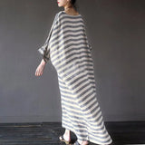 Wjczt Women Cotton Linen Striped Dress 2025 Summer Loose Big Size 4XL 5XL Maxi Dress robe femme Casual Long Boho Kaftan Muslim Dress