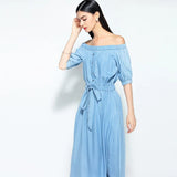 Wjczt 2024 new summer casual slim dress women elegant slash neck half sleeve denim dresses vestidos de verano women clothes 2019