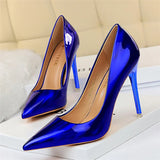 Wjczt 2024 Women 10.5cm High Heels Blue Green Valentine Pumps Luxury Glossy Stripper Stiletto Wedding Bridal Fetish Shoes Plus Size 43