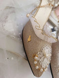 Wjczt Japanese Lolita Tea Party High Heels Champagne Elegant Sweet high heel vintage lace bowknot  kawaii shoes cosplay loli