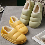 Wjczt Waterproof Warm Plush Winter Women Fur Slippers Household Slides Indoor Home Thick Sole Footwear Non-Slip Solid Couple Sandals