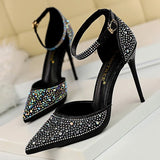 Wjczt Shoes Shiny Rhinestones High Heels Ladies Shoes Women Pumps Stiletto Sweet Women Heels Wedding Shoes Women Sandals 10 Cm