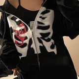 Wjczt   Y2K Gothic Butterfly Print Oversize Zip Up Hoodies 2023  Winter New Grunge Long Sleeve Sweatshirt Casual Hooded Jacket Streetwear