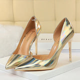 Wjczt 2024 Women 10.5cm High Heels Blue Green Valentine Pumps Luxury Glossy Stripper Stiletto Wedding Bridal Fetish Shoes Plus Size 43