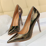 Wjczt 2024 Women 10.5cm High Heels Blue Green Valentine Pumps Luxury Glossy Stripper Stiletto Wedding Bridal Fetish Shoes Plus Size 43