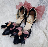 Wjczt Lolita Bridal Wedding Stiletto High Heels 6-8cm Shoes Bow Lady Girls Sweet Pointed Toe Princess Kawaii Tea Party Cute Lo Shoes