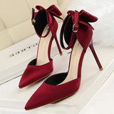 Wjczt Shoes Bow Woman Pumps Silk High Heels Women Shoes Stiletto Red Wedding Shoes Women Heels Women Sandals 8cm and 10cm