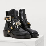 Wjczt Luxury Brand Designer Silver Gold Buckle Strap Women Boots Double Buckle Ankle Boots for Women Street Style Cut out Punk Shoes