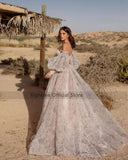 Wjczt Dusty Pink Wedding Dresses Puff Long Sleeve Bride Dress 2024 Sweetheart Plus Size Vintage Floral Print Wedding Gowns