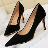 Wjczt Shoes Rivet Woman Pumps 2023 New High Heels Stiletto Pu Leather Women Heels Sexy Party Shoes Female Heel Plus Size 43