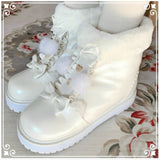 Wjczt Winter Kawaii Girl Sweet Lolita Boots Vintage Round Head Plush Cashmere Warm Women Shoes Cute Bowknot Snow Boots