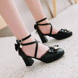 Wjczt Japanese Sweet Lolita Sandals Summer Princess Sweet Lolita Shoes Cute Student Daily Bowknot Leather Shoes Round Head Thick Heel