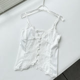 Wjczt  New White Lace Satin Sweet Slim Fit Small Camisole Button Style Women's Summer Top 3403