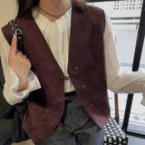 fall 2024 fashion trends Small Retro Buckle Suede Autumn New Vest Women's Korean-Style Fashionable V-neck Vest