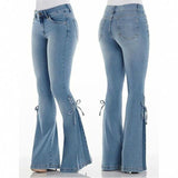 Wjczt 2000s dti Women's Jeans Mid-Waist Lace-up Denim Trousers Stretch Jeans Women's Flared Pants