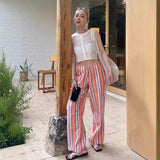 teacher outfits Elegant Casual Striped Pants Women's Summer Thin High Waist Draping Casual Straight Loose Wide Leg Pants Trendy