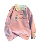 clothes Internet Celebrity Girls' Korean-Style Loose Lapel Long-Sleeved Top for Middle and Big Children Spring and Autumn New Fashionable Fashionable Sweater with Letters