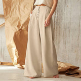 teacher outfits Women's Solid Color High Waist Casual Button Cotton Linen Wide Leg Pants