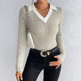 business casual outfits for women New Autumn Women's Pullover Long-Sleeved Knitted Top V-neck Simple Knitted Bottoming Shirt