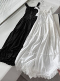 Wjczt 2024 new lazy holiday style pleated edge front button design super long dress goddess skirt big swing skirt 3405