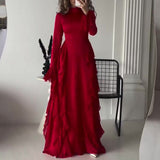 dress to impress Women's Autumn round Neck Bell Sleeve Elegant High Waist Stitching Slimming Dress Women