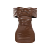 dress with bow Summer 2024 New Hip Skirt Socialite Style Sexy Slim Bow Leather Dress Women