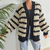 men fall outfits casual 2024 Autumn and Winter Women's Warm Cardigan Sweater Three-Dimensional Contrast Color Striped Woven Casual Coat