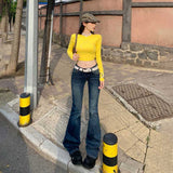 2000s fashion American Retro Low Waist Hot Girl Flared Pants Slim Slimming Stretch Jeans Women's Autumn and Winter Trousers Lengthened