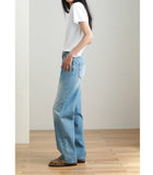 jeans Washed Straight Jeans 2024 Summer New High Waist Loose Slimming Wide Leg Pants Pear-Shaped Figure Pants for Women