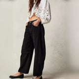 2024 fall fashion trends Casual Women's Loose Wide-Leg Pants Mid-Low Waist Washed Denim Trousers