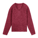 Fall Outfits Lazy Style Thick Needle Sweater for Women 2024 Autumn New V-neck Knitted Top 