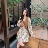 2024 fall fashion trends 2024 Early Autumn Design Sense V-neck Lace-up Floral Dress Women's Fashion Design Sense Outer PU Leather Vest