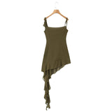 dress to impress Autumn Irregular Wooden Ear Sling Dress Sexy Short Skirt 10-A306