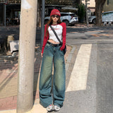 masc outfits Retro Nostalgic Loose Wide-Leg Jeans for Women 2024 Autumn New High Waist Draping Slimming Straight Mop Pants