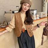 fall 2024 fashion trends Small Retro Buckle Suede Autumn New Vest Women's Korean-Style Fashionable V-neck Vest