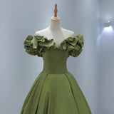 Wjczt French evening dress 2024 new green princess at large elegant one-shoulder birthday party engagement dress