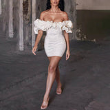 dress with bow Sexy Dress Waist-Tight Hip Skirt Tube Top off-Shoulder Fishbone Ruffled Dress