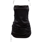 Wjczt dress to impress codes Sexy Hot Girl Backless Slimming Sling Dress French Retro Niche Pleated Drawstring Adjustable Black Dress