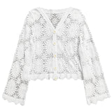 fall 2024 fashion trends Outerwear Elegant Hollow-out Cardigan Slimming Breasted Sweater Spring and Summer New Korean Style Short Top for Women Al111