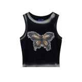 2000s fashion Tkpa American Hot Girl Style U-Neck Camisole Women's Summer Butterfly Patch Embroidered Retro Vest