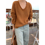 Fall Outfits Lazy Style Thick Needle Sweater for Women 2024 Autumn New V-neck Knitted Top 