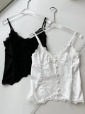 Wjczt  New White Lace Satin Sweet Slim Fit Small Camisole Button Style Women's Summer Top 3403