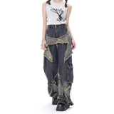 Wjczt street wear dti American-Style Retro Frayed Wide-Leg Workwear Jeans Women's Autumn and Winter Straight Loose Personalized Slim Casual Pants