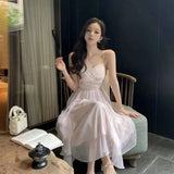 dress to impress divine being Gentle Style Elegant Streamer Sling Dress Women's French Ruffled Seaside Holiday Fairy Dress