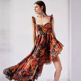 pretty halloween costumes 2024 Summer Hot Sale Sling Midi Dress Digital Butterfly Print Fashion Style Large Swing Skirt Dress