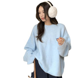  New Autumn and Winter Loose Skin-Friendly Solid Color round Neck Knitted Lazy Outer Wear Pullover Thickened Soft Glutinous Sweater for Women