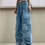 90s streetwear  Women's Fashionable All-Match Japanese Jeans Zipper Light Color Washed Overalls Trousers Simple New